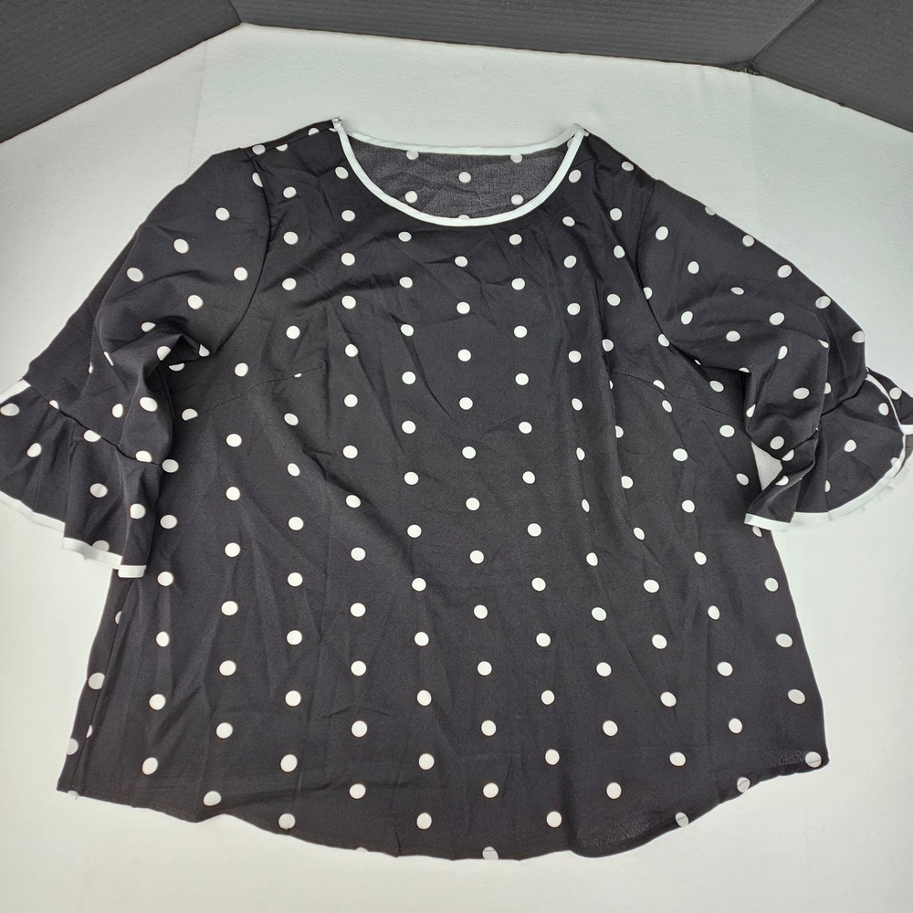 Black Polka Dot Ruffle Bell Sleeve Blouse Retro 50s Inspired Top 1XL Plus Size